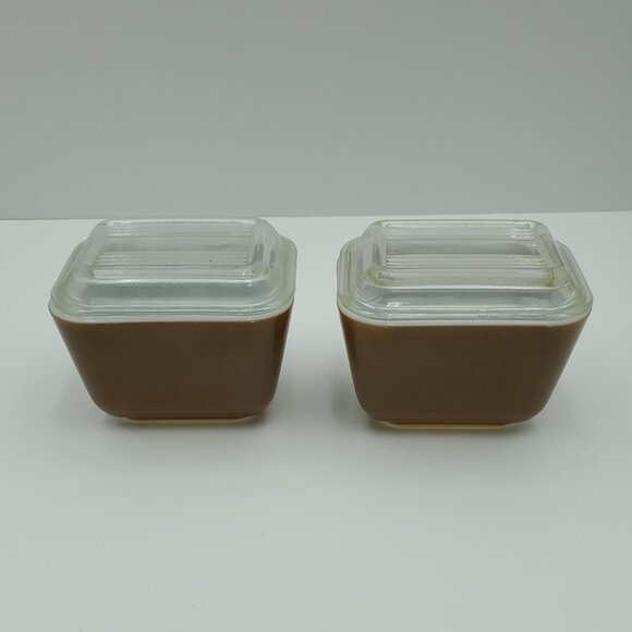 Pyrex Brown Refrigerator Dishes with Lids Old Orchard Fridgies Glass Lids - Picture 1 of 9